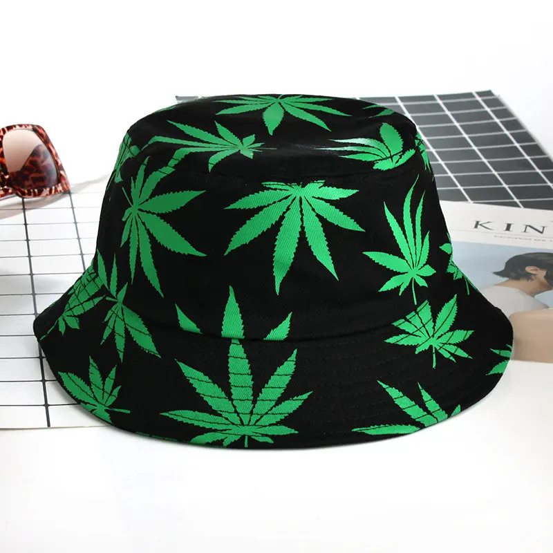 

2019 Cotton Maple leaf print Bucket Hat Fisherman Hat outdoor travel hat Sun Cap Hats for Men and Women 188