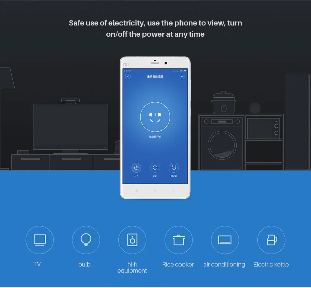 Xiaomi Mijia smart WiFi socket plug Basic Version adaptor power timer switch Wireless app remote control by phone (3)