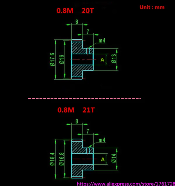 0.8modulus metal gear 0.8M 20T 21T 22T 23T 24T 25T 26T 27T 28T 29T high boss brass gear ~