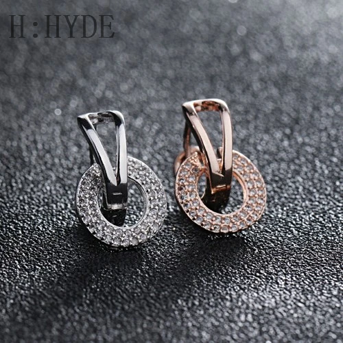 

H:HYDE Rose Gold Color Circle Paved Zircon CZ Stone Crystals Loop Huggies Hoop Earrings for Women Jewelry Aros oorbellen