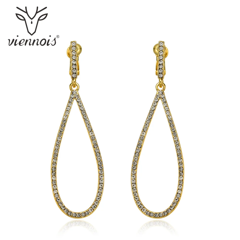 

Viennois Luxury Gold Color Women Clip On Earrings Earrings Jewelry Trendy Style Rhinestone Party Wedding Female Hoop Earrings