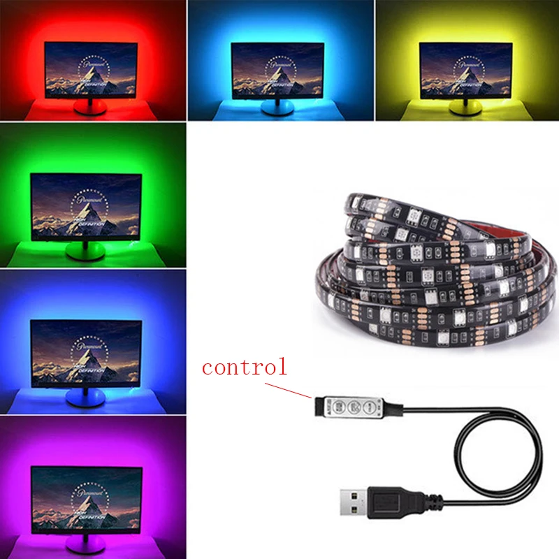 Z20 SMD RGB Светодиодные ленты Light 5050 1 м светодио дный свет 30 светодио дный s Лента диод лента гибкий контроллер DC 12 В для ТВ фонового освещения