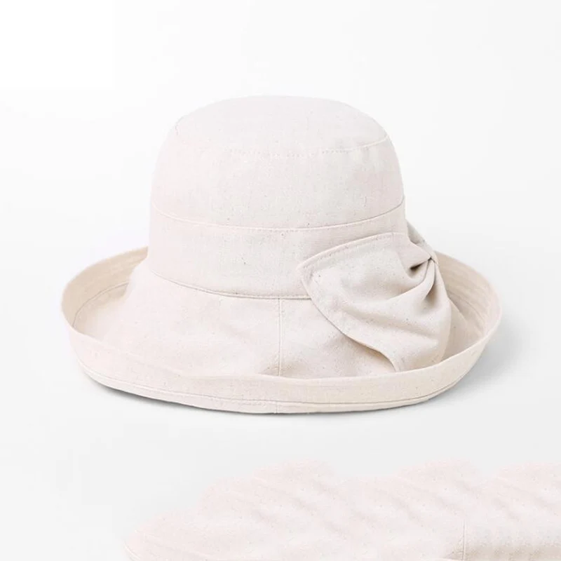 2018 New Spring Summer Women's Sun Hats Solid Color Flodable Caps Women Bucket Hats with Wide Brim Bowtie Ladies Elegant Caps 