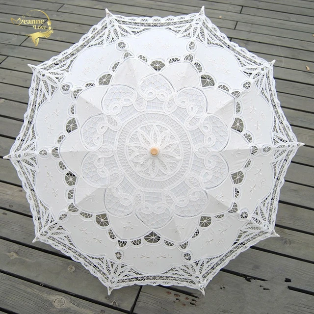 Fashion Sun Umbrella Cotton Embroidery Bride White Ivory Fashion Sun Umbrella Cotton Embroidery Bride White Ivory Battenburg Lace Parasol Wedding Decorations