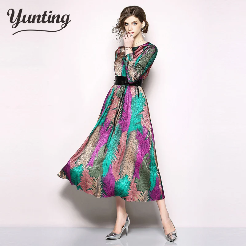 

Dress XXL Fashion Daily High Quality 2019 European New Vintage Print Slim Elegant Ankle-length Long Dress
