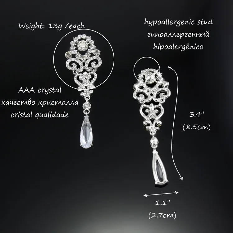 Серьги-капли с серебряными кристаллами для женщин, Роскошные Длинные свадебные серьги, большие серьги с камнями, модные ювелирные изделия ersh37
