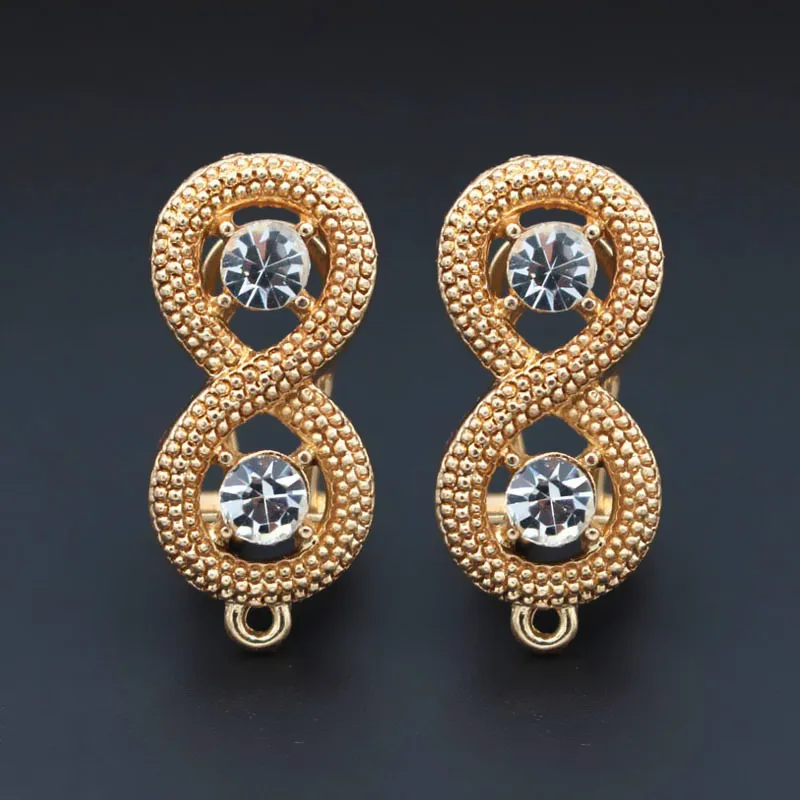 

Earrings Post with Loop Hanger Hollow Filigree Infinity Paved Rhinestone CZ Metal DIY Pearls Clip Stud Earrings Findings 18x26mm