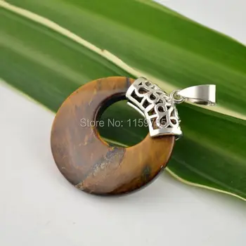 

wholesale 10x Tiger's Eye Stone Donut Coin Round Reiki Healing Pendant Necklace