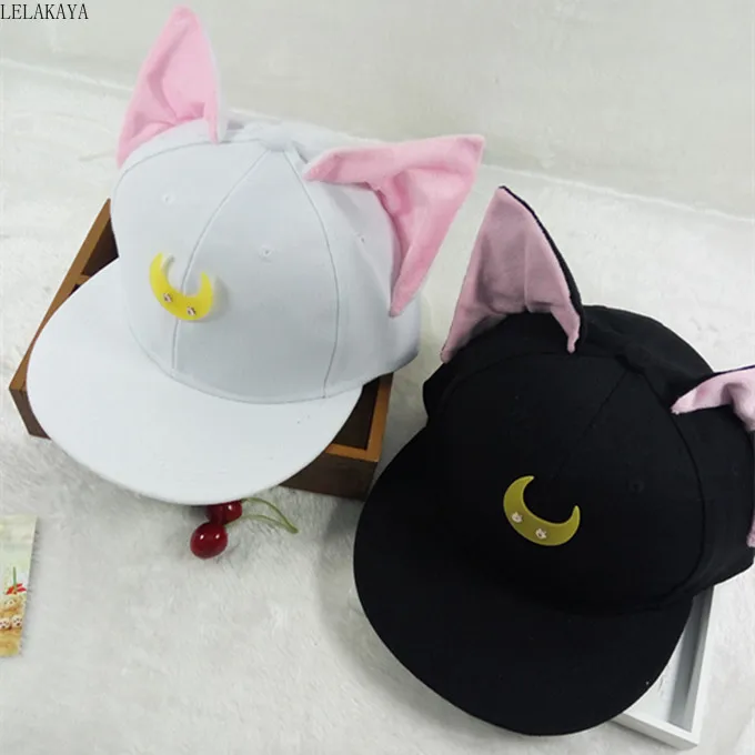 

Creative Hat Anime Action Figure Printed Canvas Unisex Sailor Moon Luna Cute Ear Sun Shade Embroidery Adjustable Baseball Cap