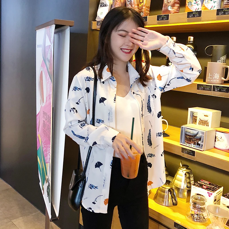 

Milinsus Womens Blouse Vintage Floral Long Sleeve White Shirt Ladies Tops and Blouses 2019 Autumn Korean Button Up Chiffon Top