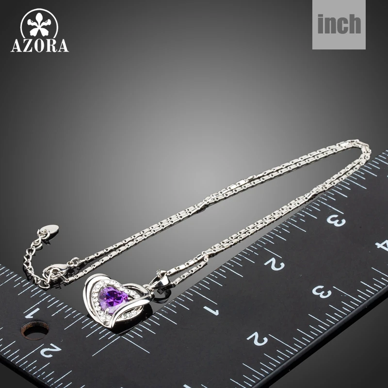 Forever Love Three Heart Superposition Romantic Purple Cubic Zirconia Pendant Necklaces for Valentine’s Day Gift TN0200