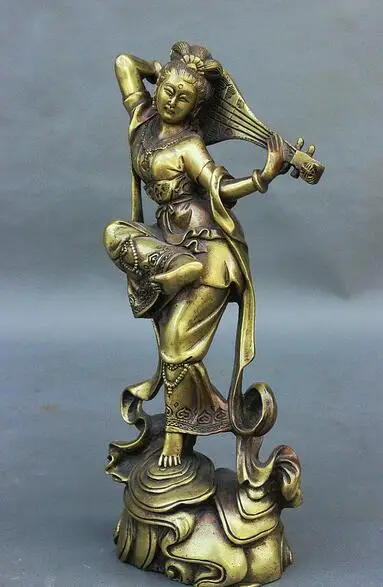 

free 10" Tibetan Pure Bronze Saraswati Fairy of Wonderful Sound Belle Goddess Statue fast