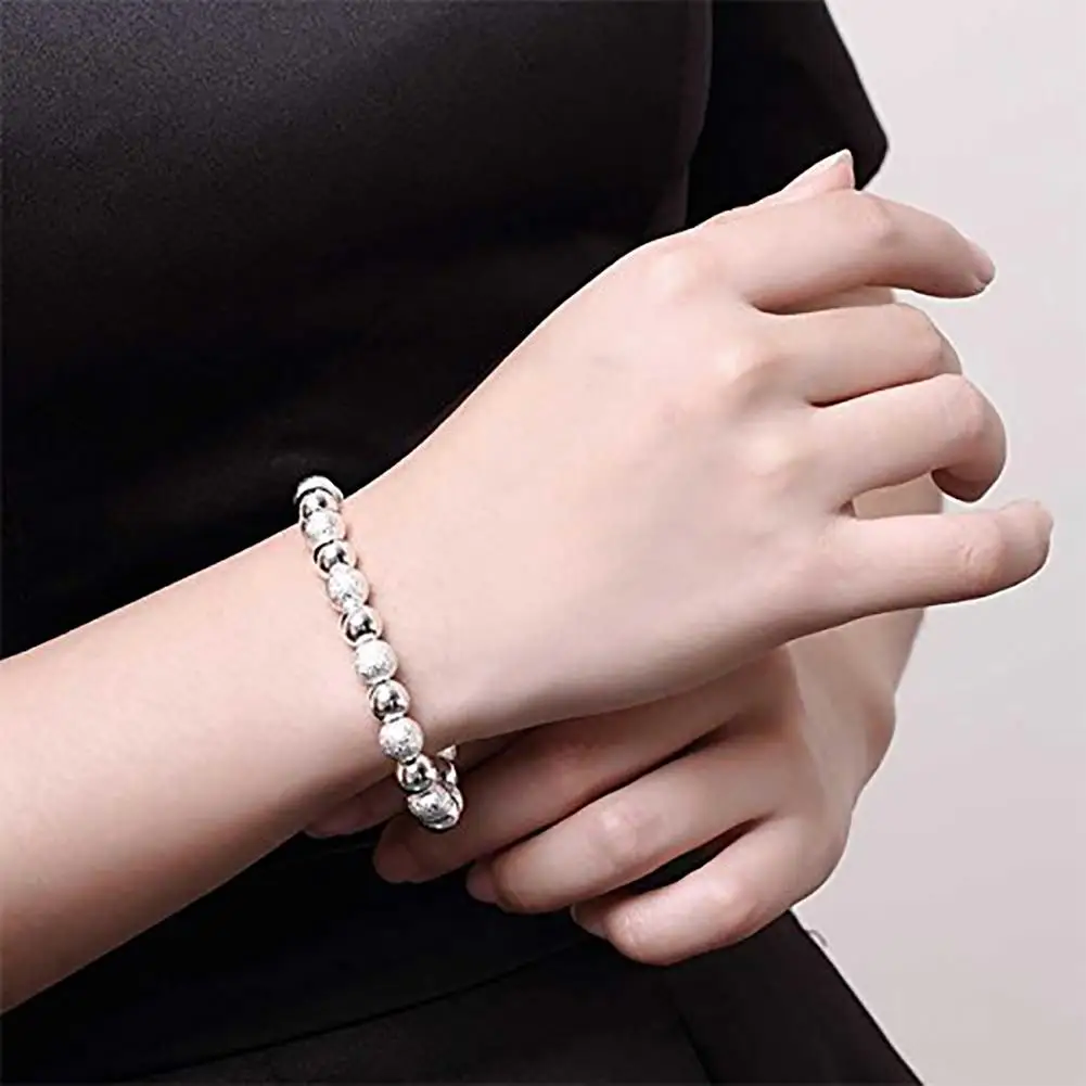 

Fashion Women 8mm Glossy Embossed Beaded Bracelet Bangle Jewelry Wrist Decor Gift