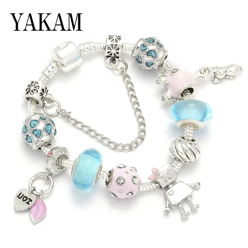 

Kawaii bella bot robot pink heart beads fit Original love bracelets charms fashion bracelet bangles for women jewelry Pulseiras