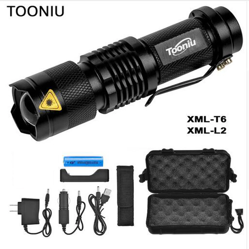 

Tooniu Mini Zoom cree XML L2 T6 Flashlight Led Torch 5 mode 3800 Lumens waterproof 18650 Rechargeable battery