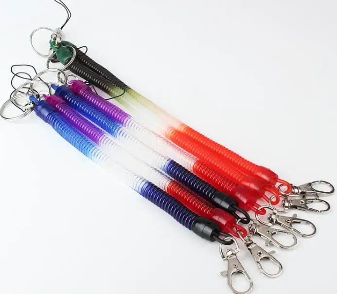 Hot Sale! 12 pcs color mixed Elastic Spring Coiled Plastic Key Chain