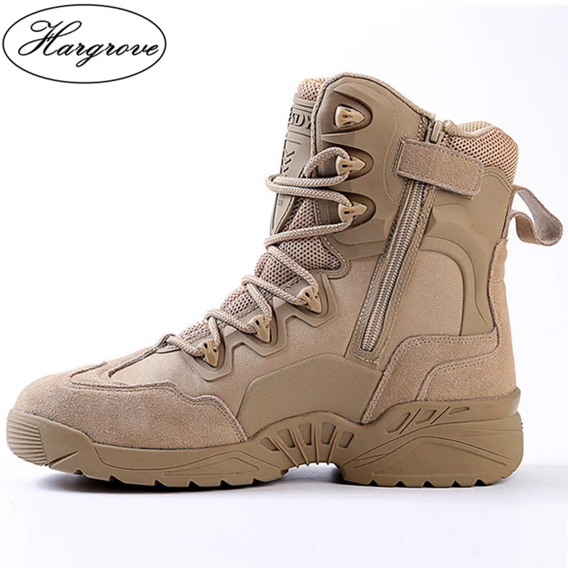 Esdy Winter Men's Desert Camouflage Genuine Leather Army Combat Boots ...