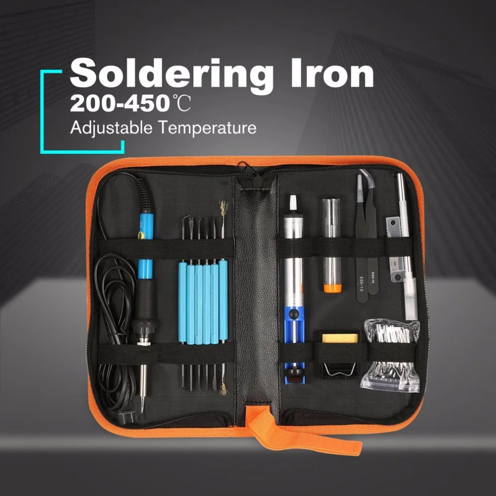 

60W Electronic Soldering Iron Gun Welding Repair Tool Kit Temperature Adjustable with Tips Desoldering Pump Carving Knife
