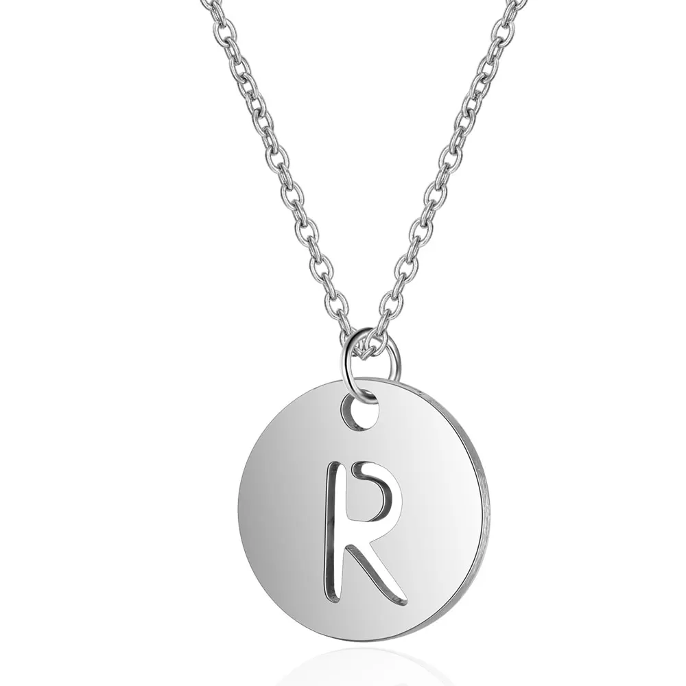 3Pcs/Lot A-Z 26 Initials Name Necklace 12mm Round Pendant Letter Alphabets Necklace  Stainless Steel Femme Choker gift for Women