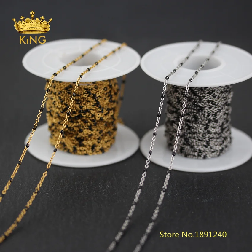 

5meters 2mm Tiny Enamel Beads Rosary Chains,Black Enamel Wire Wrapped Plated Gold/Silver Stainless Steel Enamel Dot Chains HX194