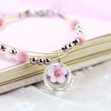 Fashion Handmade specimens Dried flowers Bracelets Summer Women's jewelry Sakura Students Glass balls Sisters Bracelets