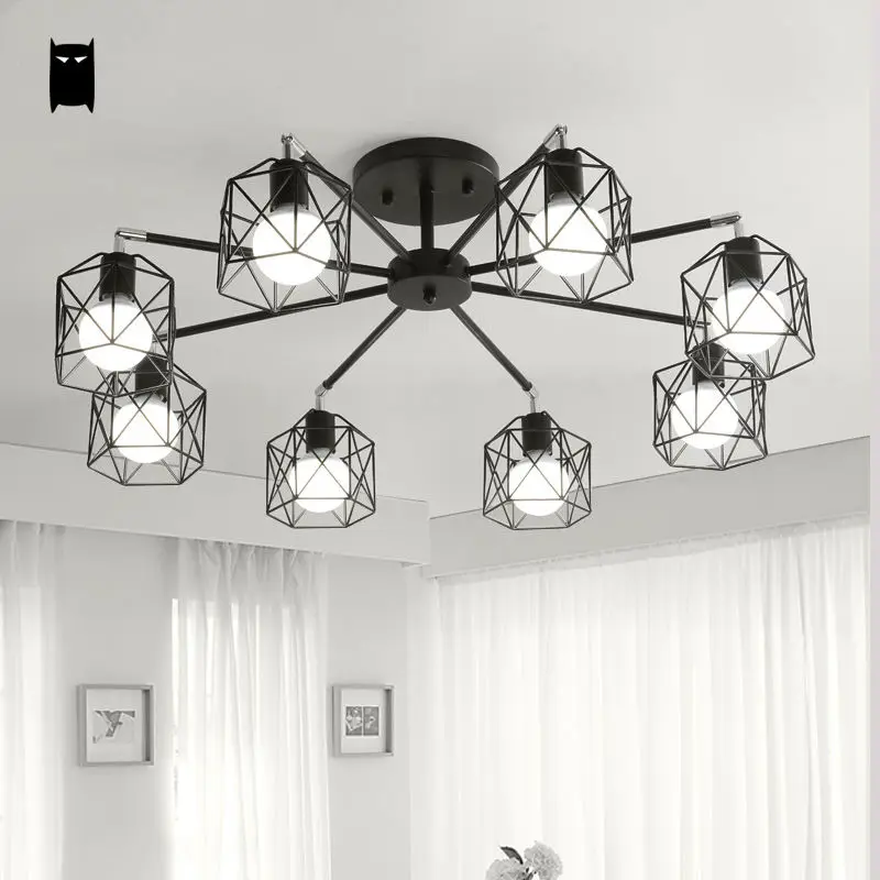 Us 128 0 White Black Cage Spider Ceiling Light Fixture Modern Vintage Loft Hanging Lamp Plafon Lustre Avize Luminaria Bedroom Living Room In Ceiling