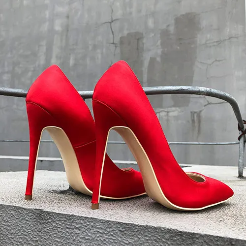 Veowalk/пикантные женские туфли на высоком каблуке с острым носком из красного Шелкового сатина; элегантные женские свадебные туфли-лодочки на шпильке; Индивидуальный заказ - Цвет: Red 12cm Heels