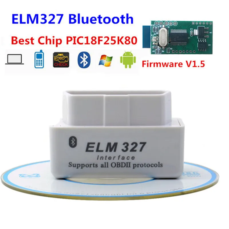 elm327 Bluetooth OBD2 v1.5/V2.1 Elm 327 OBD 2 Автомобильный диагностический инструмент сканер elm 327 OBD2 адаптер автомобильный диагностический инструмент - Цвет: Белый