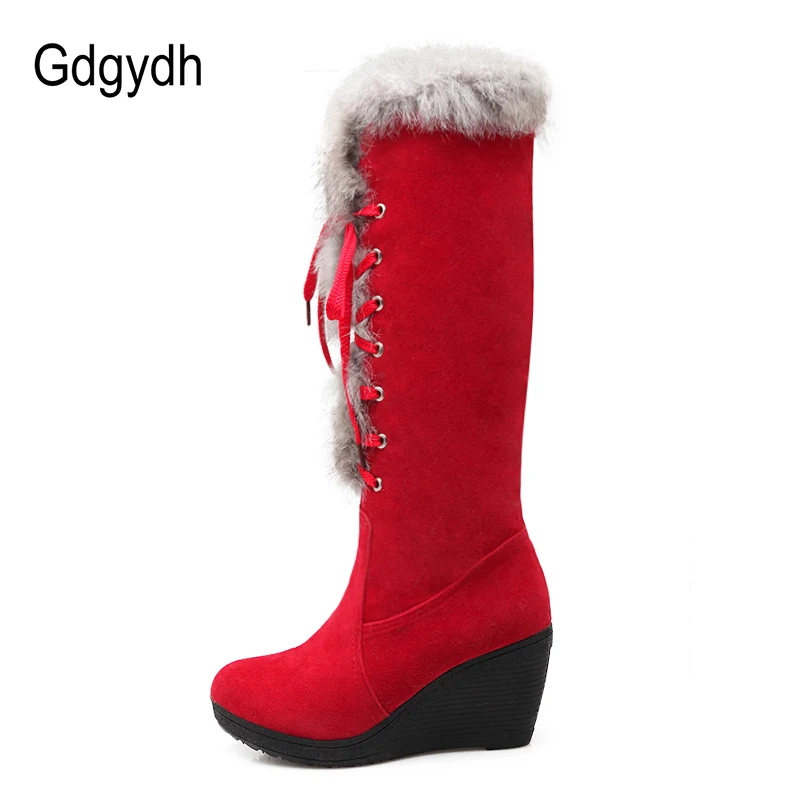 Skup Gdgydh Suede kolana wysokie buty kobiece śniegowce zimowe ciepłe buty damskie szpilki kliny buty dobrej jakości długie buty zimowe