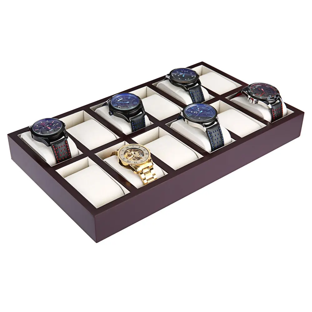 

New 12 Grids Paint Wooden Watch Case Rectangle Jewelry Wrist Watches Display Collection Storage Organizer Box Watches Caja Reloj