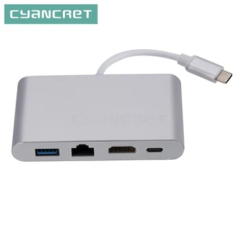 

Type C Adapter USB C 3.1 to HDMI USB 3.0 RJ45 Ethernet type-C HUB Docking station Converter Support 4K for Macbook Laptop