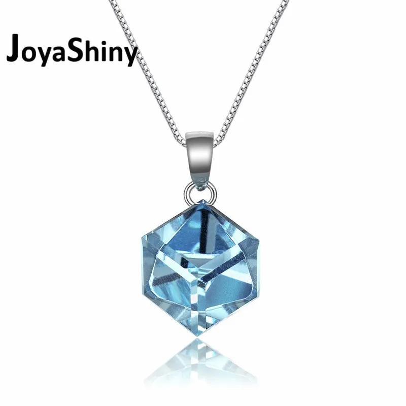 

Joyashiny Cube Pendant Necklaces Crystals From Swarovski Silver Color Necklaces For Women Kids 2018 Simple Jewelry Gifts