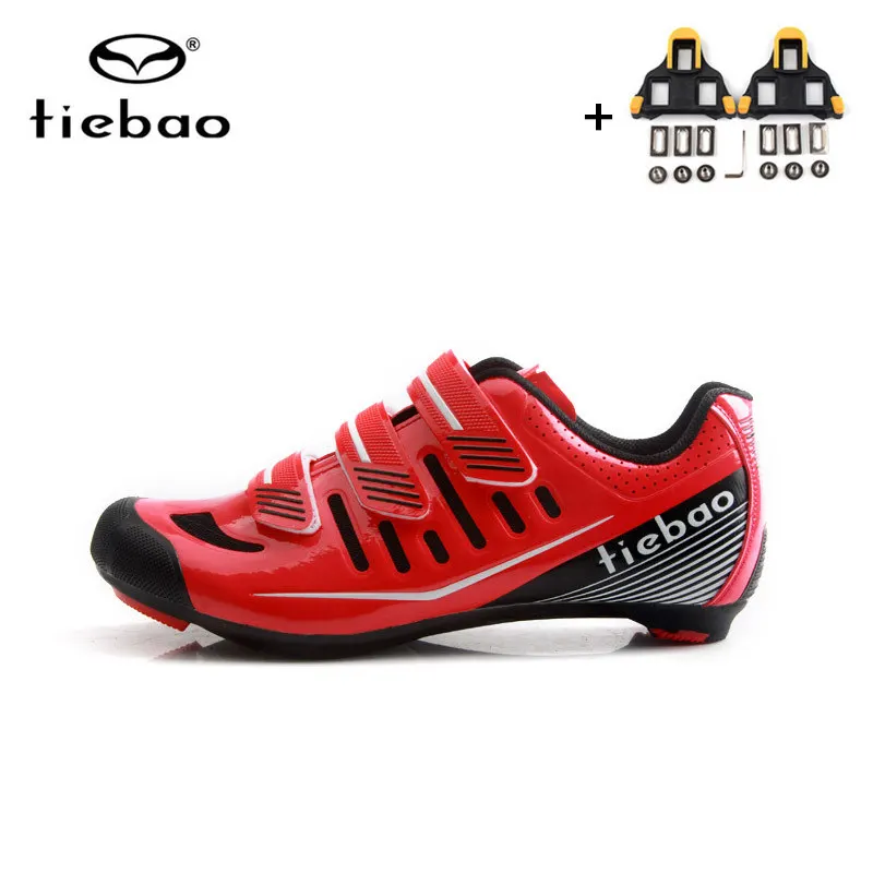 Tiebao/Профессиональная обувь для велоспорта; Ультралегкая обувь для шоссейного горного велосипеда; обувь для гонок; спортивная обувь для велоспорта; Zapatillas Ciclismo - Цвет: red with cleats