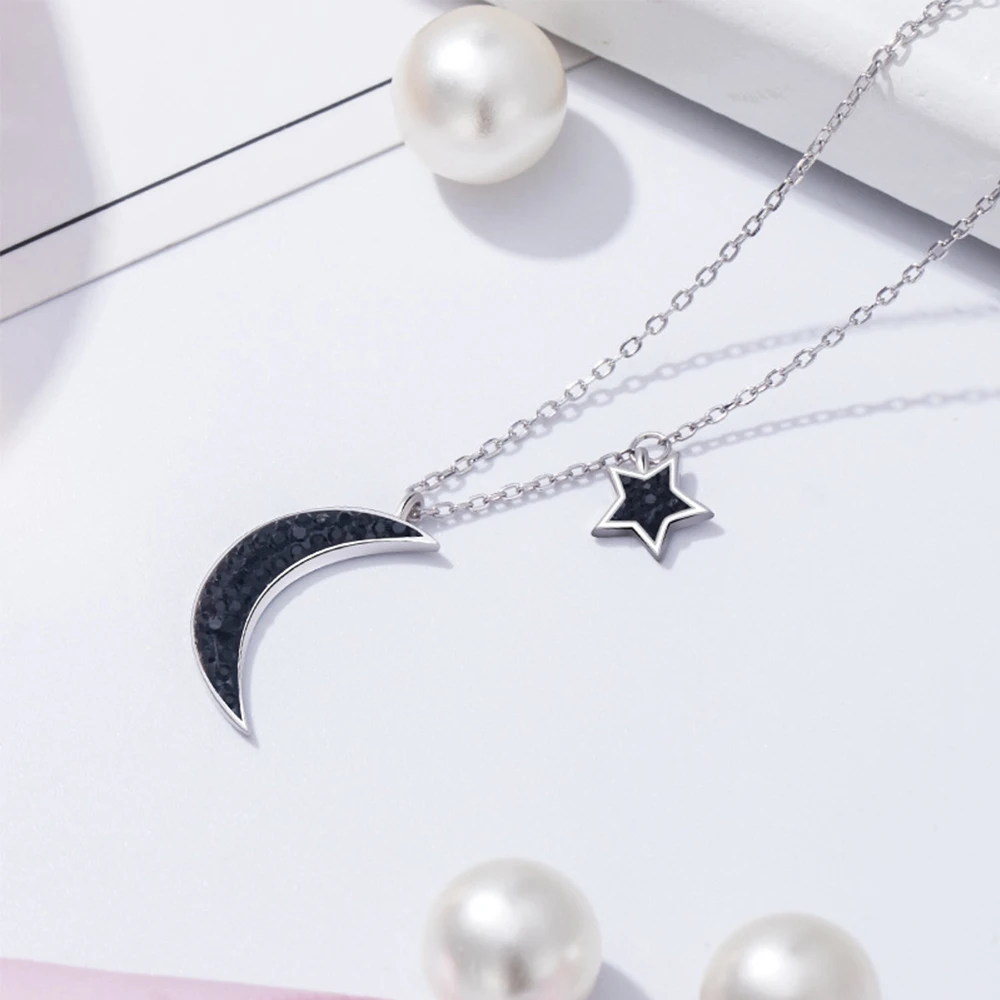 Ожерелье DAIWUJAN Moon Star из стерлингового серебра 925 пробы в Корейском стиле, черная микроинкрустированная Цепочка-ключица, темперамент