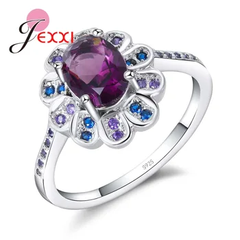 

Delicate Rings for Women Big Purple Flower Ring AAA Cubic Zircon Stone 925 Sterling Silver Female Ring New