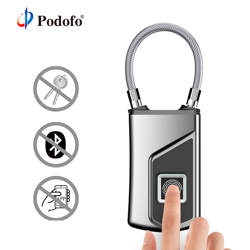 

Podofo IP65 USB Rechargeable Smart Keyless Fingerprint Lock Waterproof Anti-Theft Alloy Security Padlock Door Luggage Case Lock