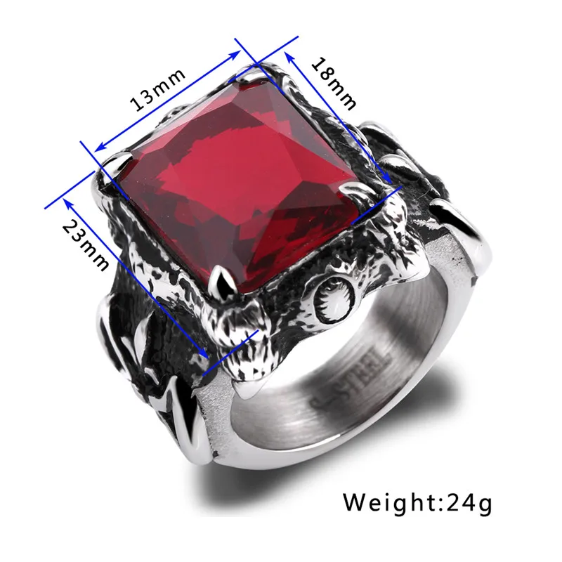 Modyle 2018 Men's Large 316L Stainless Steel Ring CZ Silve Black Red Dragon Claw Knight Fleur De Lis Vintage Gothic