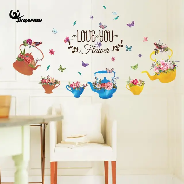 Wasserkocher Blume Schmetterling Fliegen Wandaufkleber DIY Aufkleber ... Wasserkocher Blume Schmetterling Fliegen Wandaufkleber DIY Aufkleber ...