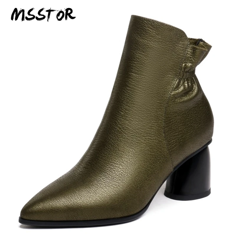 

MSSTOR Ruffles Pointed Toe Ladies Boots Ankle Plus Size 33-43 Fashion Sexy High Heels Party Strange Style Designer Shoes Women