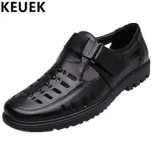 Sommer Männer schuhe Klassiker luxus Kleid Sandalen Klett Split Leder Lässig Faulenzer Vater Hohl schuhe Wohnungen 03