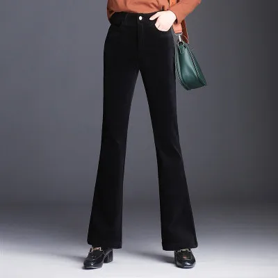 Женские плотные вельветовые расклешенные брюки с высокой талией женские осенние зимние плюс бархатные повседневные штаны для женщин в тонкую полоску расклешенные брюки - Цвет: 4