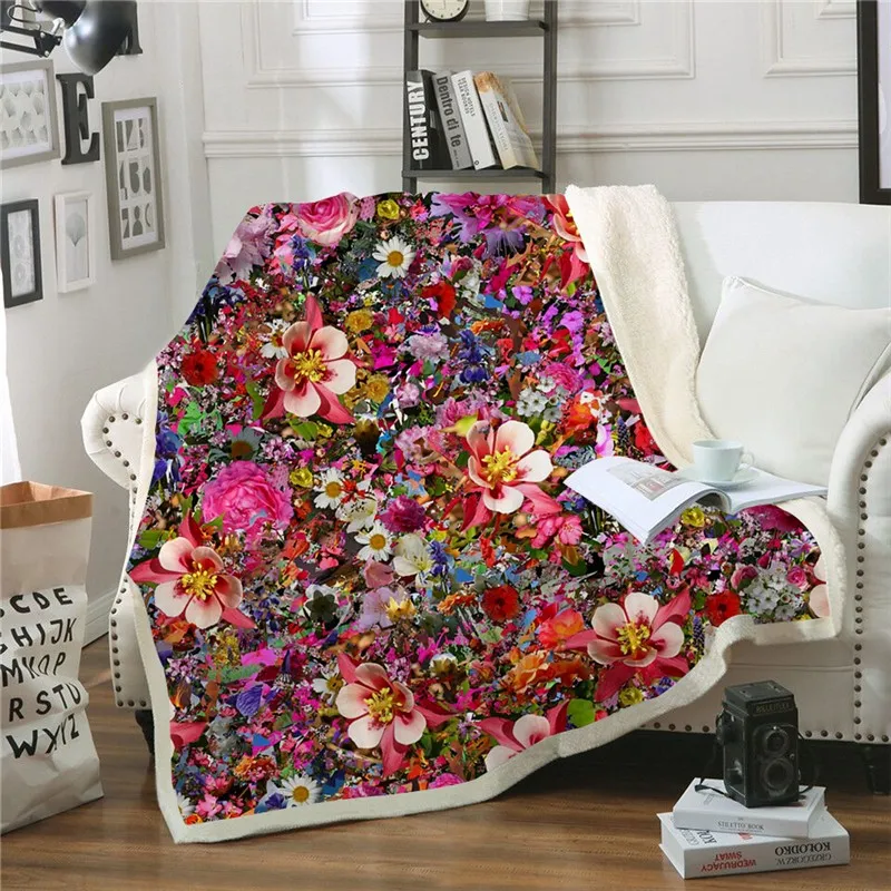 Цветочные модные одеяла с 3D принтом, плюшевое одеяло для взрослых, повседневное Флисовое одеяло для дивана, постельные принадлежности для дома и офиса, моющееся