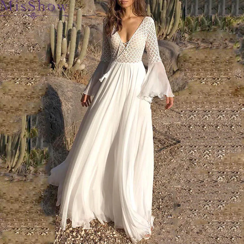 

2019 Maxi Bohemian Dress Criss Cross Bandage Long Holiday White Sexy Dress Deep V Neck Women Summer Dress Elegant Vestidos