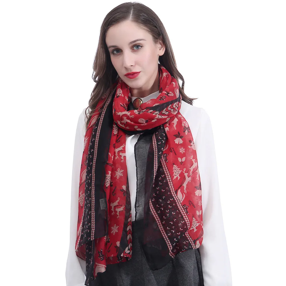 Christmas Pattern Print Scarf Shawl Wrap Soft Lightweight Large Size in christmas-pattern-print-scarf-shawl-wrap-soft-lightweight-large-size-in