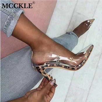 

MCCKLE Women Transparent Pumps Pointed Toe Thin High Heels Clear PVC Sandals Feamle Stilettos Shoes Ladies Party Nightclub Pumps