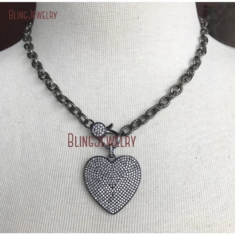 20190311-CN24379-gunmetal pave crystal clasp choker with gunmetal pave crystal heart pendant on gunmetal texturized chain_3
