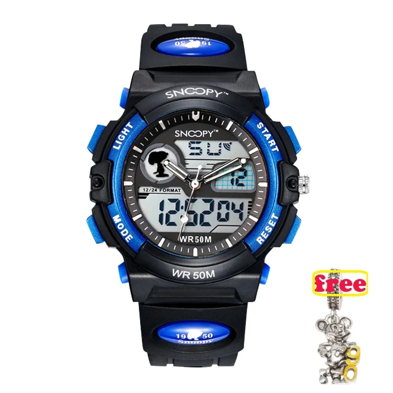 Снупи Для мужчин водонепроницаемые часы в армейском стиле wristwatchdual дисплей светодиодный кварцевые спортивные часы мужские часы relogios masculino детская шок s778 - Цвет: blue