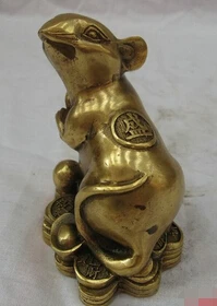 

0 Chinese Zodiac Vintage Pure Bronze Mouse Rat Money Coins Peanut Statue
