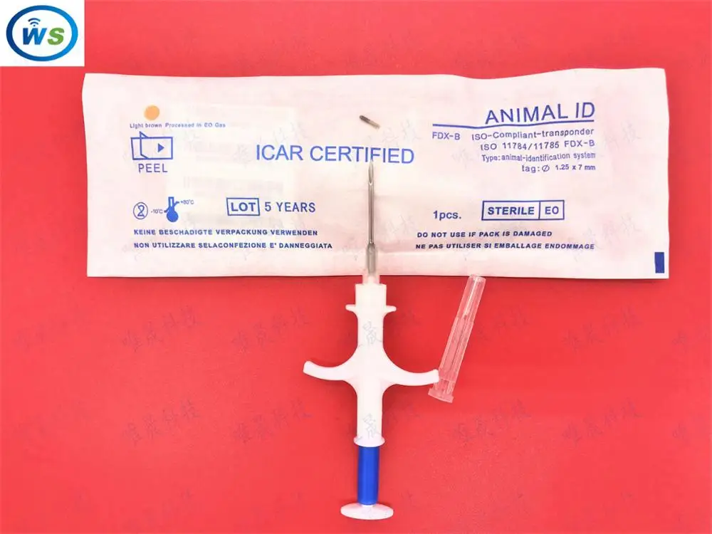 

1.25*7 FDX-B ISO11784/785 RFID 50pcs Id Injector Pet Glass Tag Microchip Syringe for animals Pig Cow Cattle Horse Dog Fish Sna