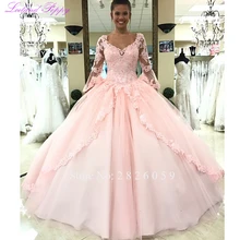 Lceland Poppy/16, милое бальное платье принцессы с v-образным вырезом, бальные платья для девочек, платья с длинными рукавами, кружевные платья с аппликацией для официального приема